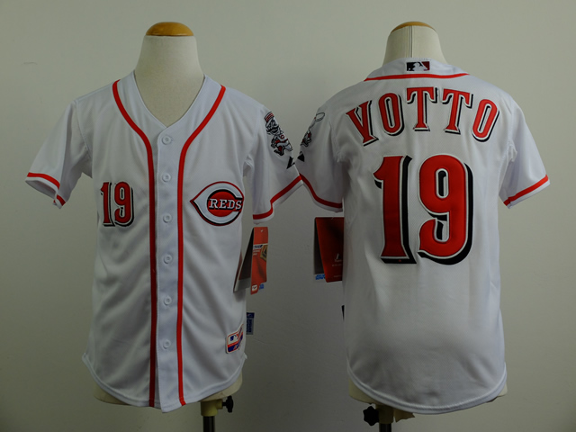 MLB Cincinnati Reds Youth #19 Votto White jerseys->cincinnati reds->MLB Jersey